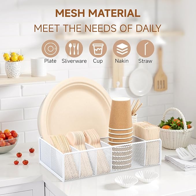 Utensil Caddy for Party - Paper Plate Holder ,Utensil Silverware Caddy Utensil Holder Paper plate Organizer with 6 Compartments for Party, Camping, Picnic