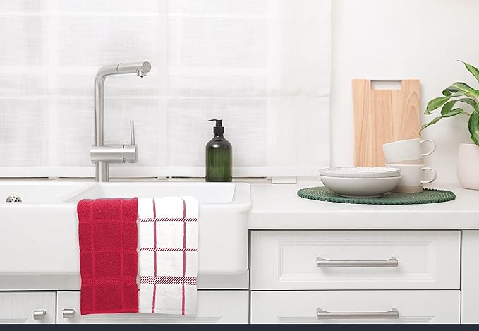 100% Cotton Terry Dish Cloth & Dish Towel (RED, Dish Towel - 4 Pack)