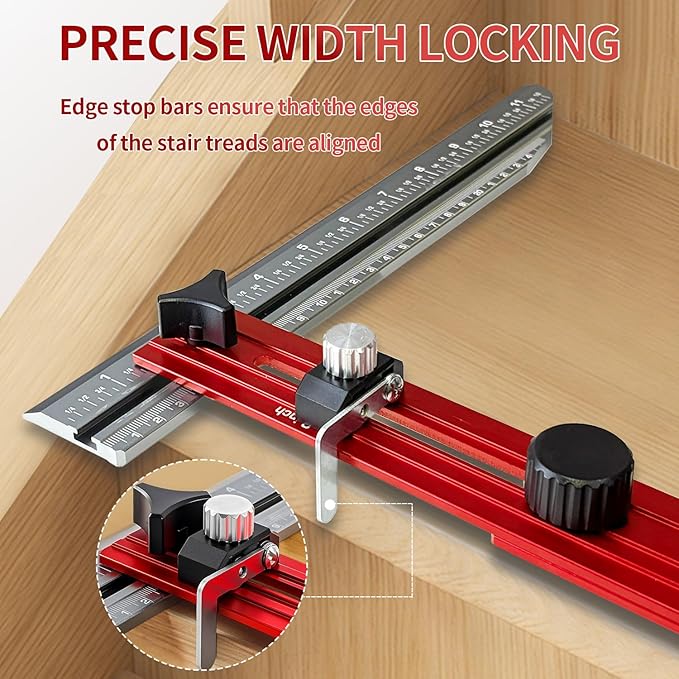 TANYO Stair Tread Template Tool, 8-72 Inches Aluminum Alloy Stair Measuring Tool Jig, Stair Tread Tool Jig with Triangular Structure Brace and Edge Stops, Stair Gauge Jig for Stairs, Floor, Cabinets