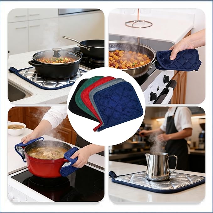 4 Pack Pot Holders for Kitchen Clearance Oven Potholders Sets for Kitchens Hot Pads for Kitchen Countertops Heat Resistant Blue