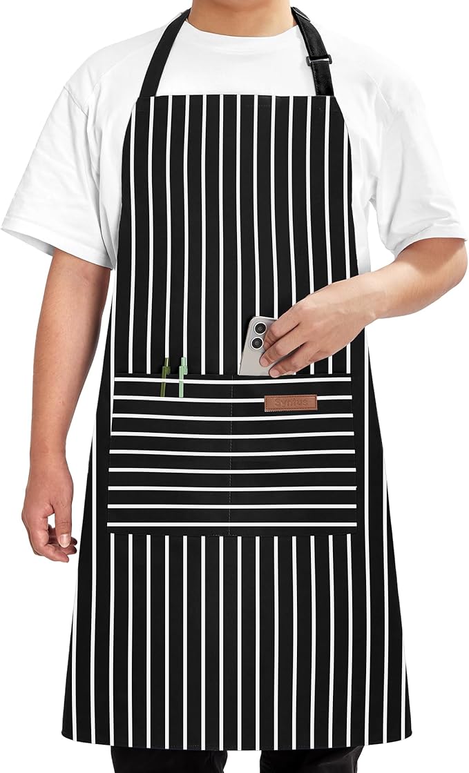 Syntus Apron for Men Women, Adjustable Cooking Kitchen Chef Aprons with 2 Pockets, Cotton/Polycotton/Polyester