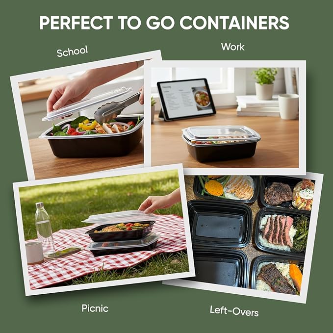 50 Pack (100 Piece) 32 oz Meal Prep Containers Reusable BPA Free Leakproof Stackable Food Storage Containers with Lids, Microwave & Dishwasher Freezer Safe To Go Bento Box Style Take Out Clear Plastic