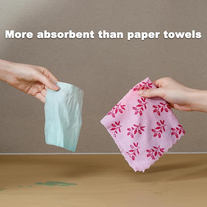 Microfiber Cleaning Cloth Roll,80 Pack Cleaning Towels,Lint Free Rags Paper Towels & Tear Away Reusable Towels,Washable Shop Rags Floral Wipe Cloth,Wash Cloths Dish Rags for Car Kitchen Window