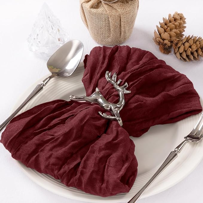 MLMC 10 Pack Cheesecloth Napkins Wedding Napkins 21"x21" Boho Reusable Napkins in Bulk for Wedding Bridal Baby Shower Events Table Decor Burgundy