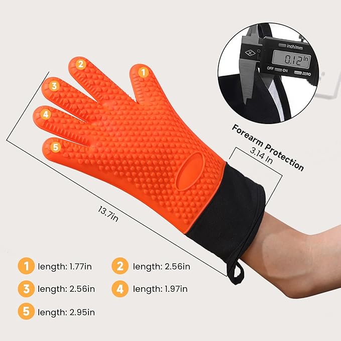 GEEKHOM Silicone Oven Gloves Set 8-Piece: 446°F Heat Resistant with Trivet Mats Pinch Grips Hooks & Kitchen Accessories