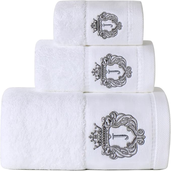 Luxury Bathroom Super Soft and Highly Absorbent Premium 100% Cotton Bath Towel Set for Gifts (White-J)
