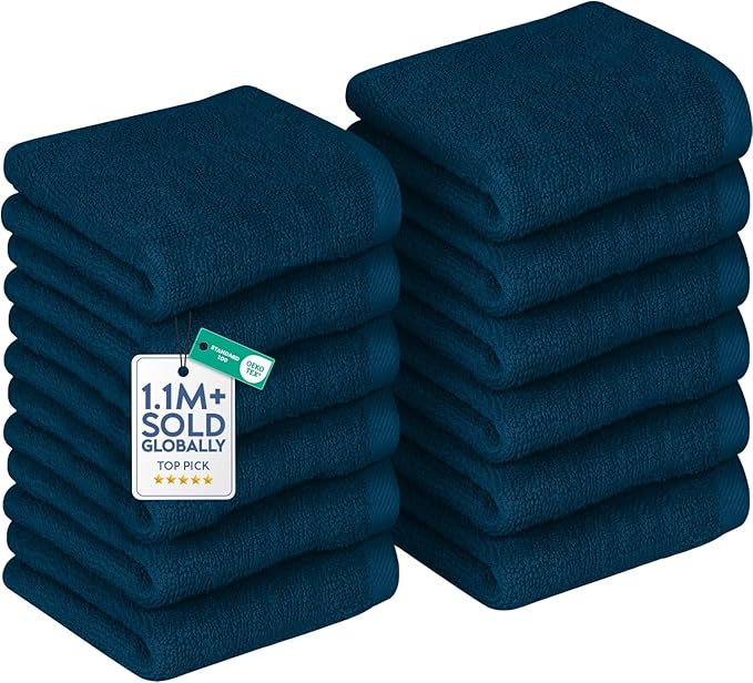 DAN RIVER 12 Pack Wash Cloths for Showering [12x12] - 100% Cotton Washcloths Premium Quality Flannel Face Cloths for Bathroom, Highly Absorbent and Soft Feel Wash Clothes, Opal Blue