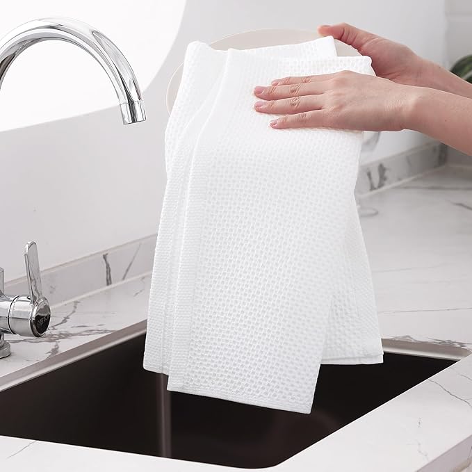 Homaxy 100% Cotton Oversized Waffle Weave Kitchen Dish Towels, Ultra Soft Absorbent Quick Drying Cleaning Towel, 20x28 Inches, 8-Pack, White