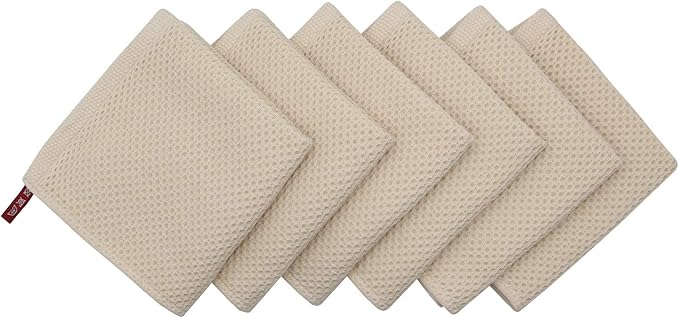 Mia'sDream Natural Cotton Dish Cloths Dish Rags, Waffle Weave Kitchen Dish Towels, Soft Dish Cloths for Washing Dishes, Absorbent Kitchen Hand Towel Washcloths, 12inchx12inch 6 Pack (Beige)