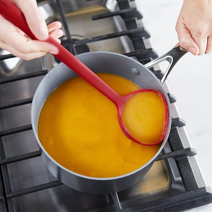 GreenPan Silicone Ladle, Soup Mixing Stirring Serving, Cooking Kitchen Utensil, Flexible Rubber Nonstick Cookware, Rigid Steel Core, Heat-Resistant, Anti-Slip Handle, BPA-Free, Dishwasher Safe, Red