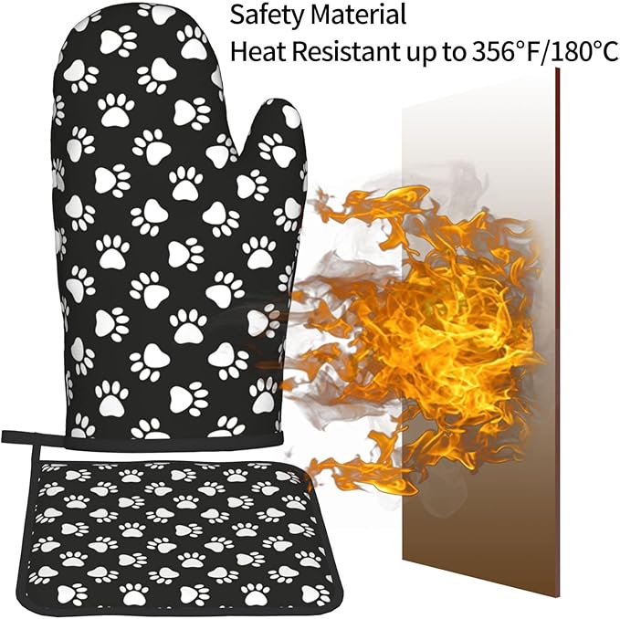 Dog and Cat Paw Print Oven Mitts and Pot Holders Heat Resistant Oven Mitts Safe for Baking Cooking BBQ