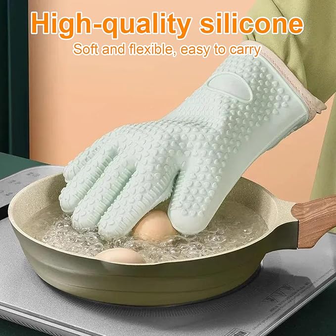 Silicone Oven Mitts, Silicone Cotton Double-Layer Oven Gloves Heat-Resistant up to 450°F for Baking, Cooking, BBQ Accessories