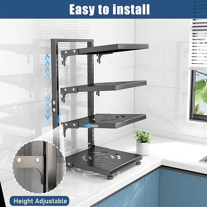 Pot Rack Organizers：CASONNIK 7-Tier Adjustable Heavy Duty Pan Organizer Rack for Cabinet ，Multiple Use Modes，Pot Rack & Pan Rack for Kitchen Counter and Cabinet