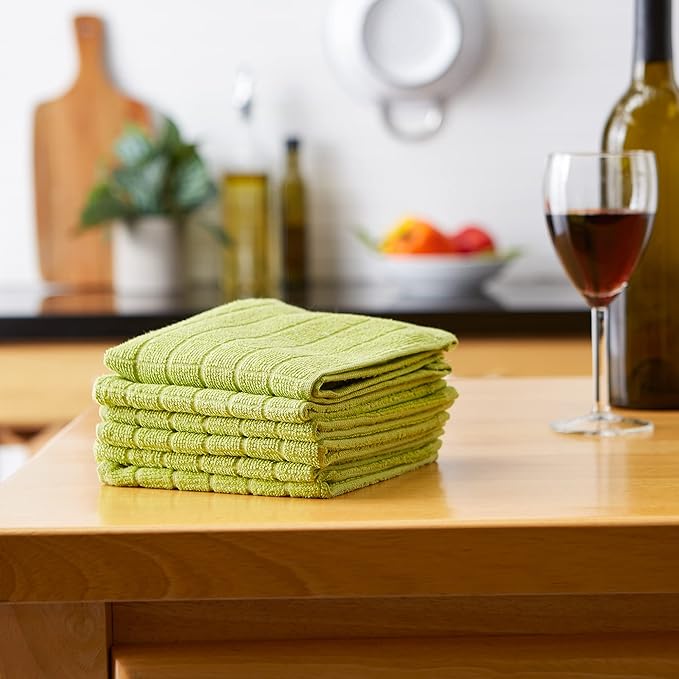 DII Basic Terry Collection Solid Windowpane Dishcloth Set, 12x12, Avocado, 6 Count