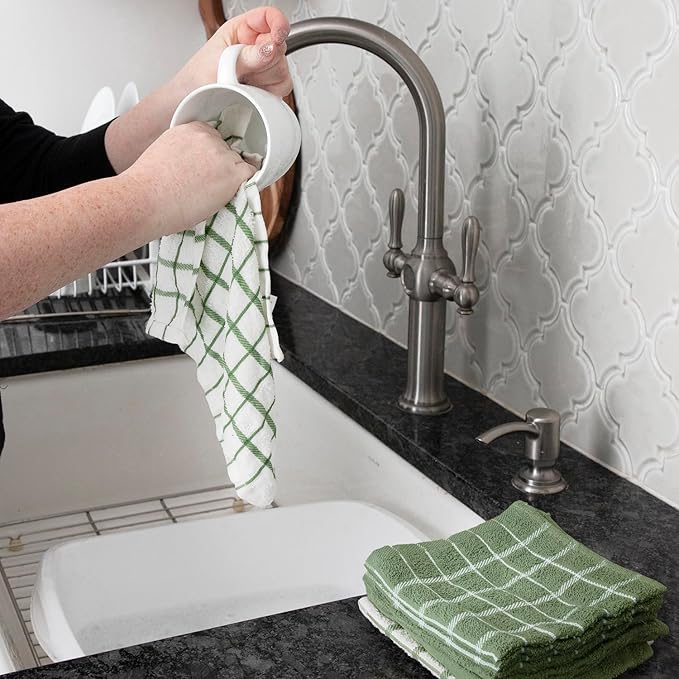 Ritz Premium Terry Check Kitchen Dish Cloths, 6-Pack, Juniper