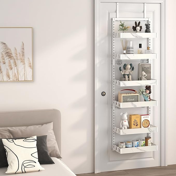 bukfen Over the Door Pantry Organizer, 6-Tier Adjustable Basket Kitchen Pantry Door Organization and Storage, Heavy-Duty Metal Hanging Kitchen Spice Rack, D6.3 x W17.32 x H50.60 inch, 1 Pack