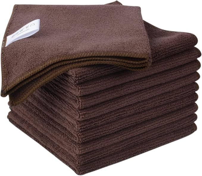 KinHwa Kitchen Washcloths for Dishes Absorbent Microfiber Dish Cloths Quick Dry Dish Rags with Poly Scour Scrub Side Ideal for Kitchen Cleaning (Brown, 12inchx12inch 10 Pack)