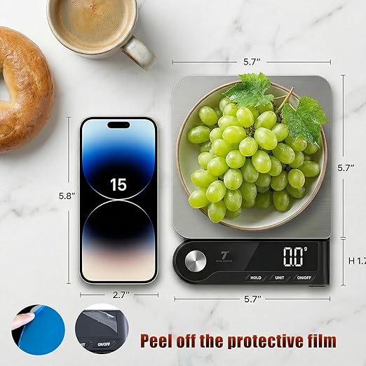 11lb/5kg Digital Kitchen Food Gram Scale with Pull Out Display, 0.1g/0.001oz Precision Wireless Bakery Scale, LED Backlight, 5 Units, USB Rechargeable, Stainless Steel Platform