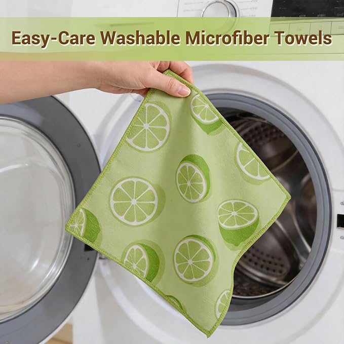 YUA Microfiber Cleaning Cloth 12 Pack,Microfiber Towels Cleaning,Microfiber Towels for Cars,Absorbent Dish Washing Cloth,Reusable Cleaning Cloths Lint Free (Green Lemon‌)