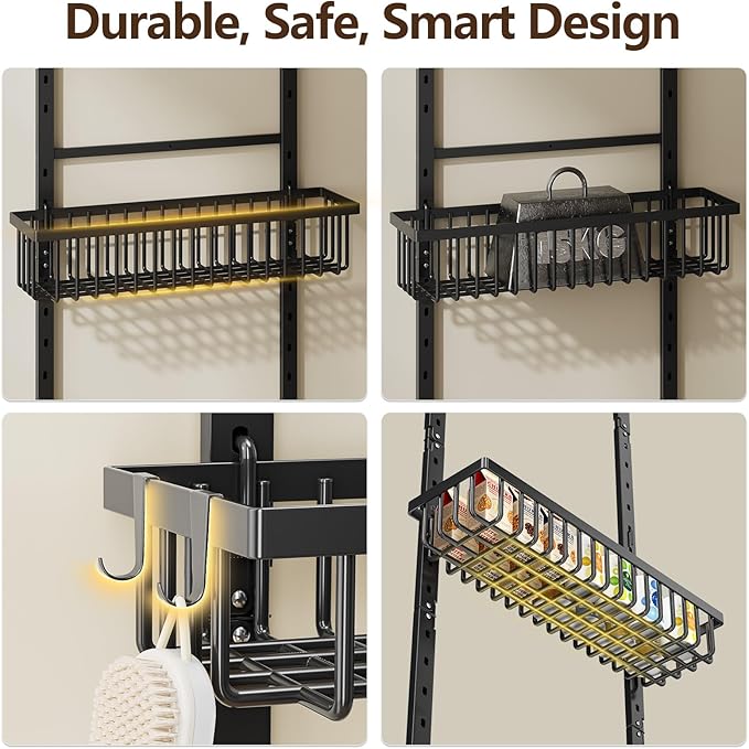 POKIPO 9 Tier Over The Door Pantry Organizer, 2 in 1 Wall Mount or Hanging Spice Rack with Adjustable Basket, Seasoning Organizer and Storage for Kitchen Cabinet Closet Bathroom