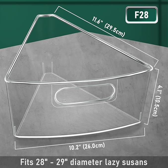 JEISSLIA Lazy Susan Cabinet Organizer Bins for 26"/ 28"/ 32" Diameter Corner Organizer, Plastic Cabinet Storage Bin, 1/8 Wedge - Food Safe, BPA Free, with Non-Slip Pads (for 28" Diameter, 4 Pack)