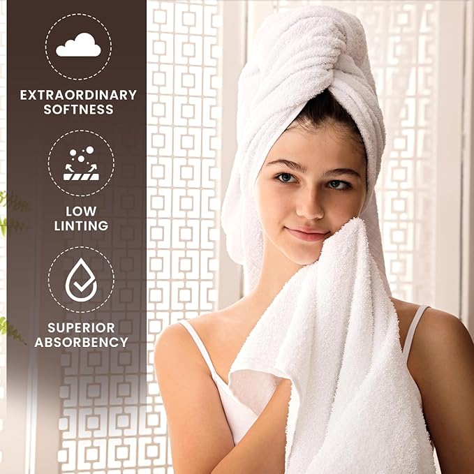 Oakias Premium Towel Set 600 GSM 8 Piece White - 100% Ring Spun Cotton Highly Absorbent Towels Set - Super Soft Bathroom Towel Set - Hotel Quality Double Stitched Hem - Ideal for Hotels, Spa, Gyms