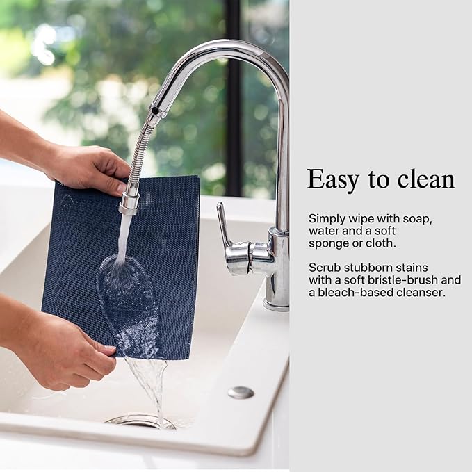 Placemats Set of 12 - Easy Clean Woven Vinyl Placemats for Dining Table, Indoor/Outdoor Place Mats, Washable PVC Table Mats（Navy Blue）