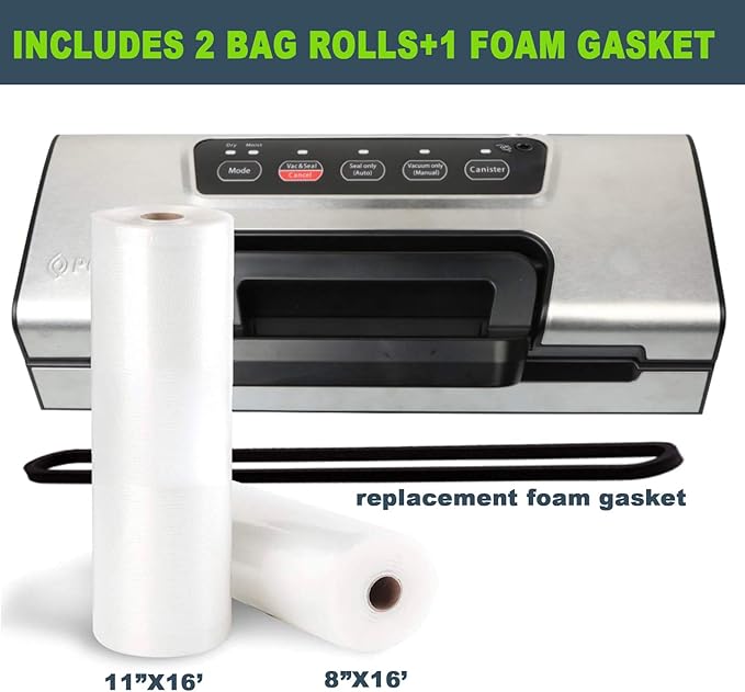 Potane Precision Vacuum Machine,Pro Food Sealer with Built-in Cutter and Bag Storage(Up to 20 Feet Length), Both Auto&Manual Options,2 Modes,Includes 2 Bag Rolls 11”x16’ and 8”x16’,Compact Design
