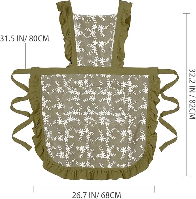Pinknoke Vintage Pinafore Apron Dress for Women with Pockets Cute Floral Chef Aprons for Kitchen Cooking Baking Gardening