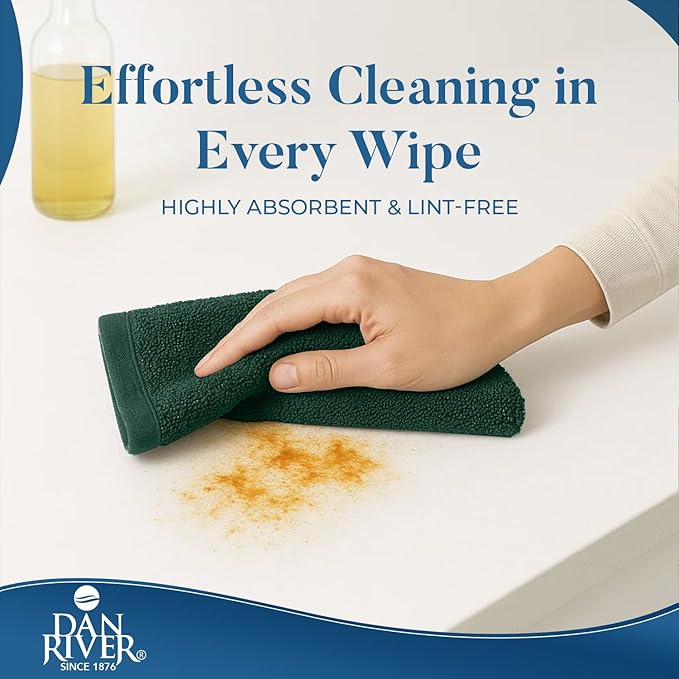 DAN RIVER Kitchen Bar Mops,Pack of 12,16 by 19 Inches,100% Cotton Super Absorbent,Multi-Purpose Cleaning Towels for Home and Kitchen Bars-Huntergreen