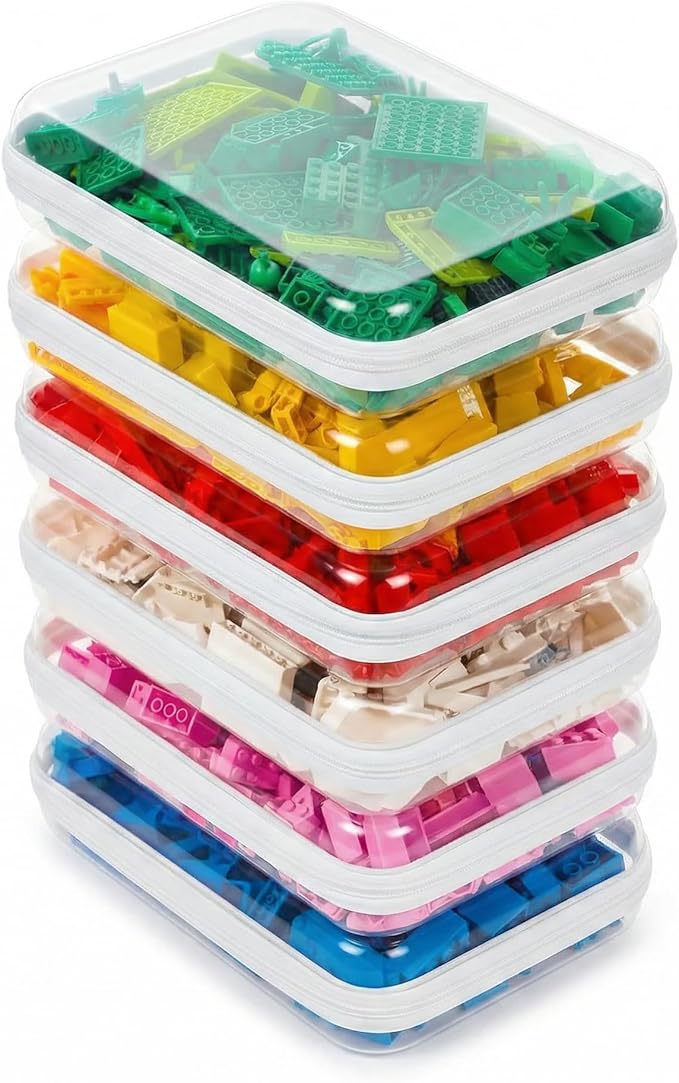 CoiiJoii 6PCS Clear Hard Shell Zipper Case,Portable Cosmetic Bag with Zipper,Kid's Toy Storage Organizer Bins,Hard Plastic Case,Clear Bags for Organizing