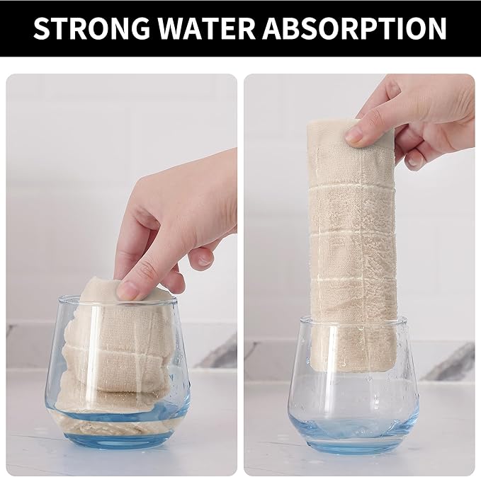 Homaxy 100% Cotton Terry Kitchen Towels(Beige, 13 x 28 inches), Checkered Designed, Soft and Super Absorbent Dish Towels, 2 Pack