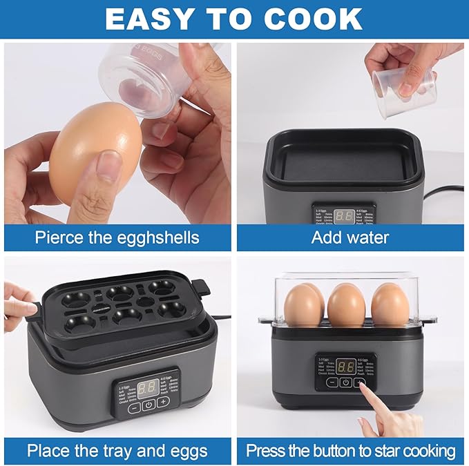 Tesslux Electric Rapid Egg Cooker, 6 Egg Capacity for Hard Boiled Eggs, Poached Eggs, Scrambled Eggs, or Omelets Maker with Auto Shut Off (Gray)