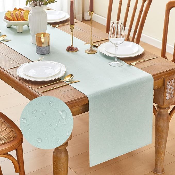 YATOJUZI Light Mint Green Table Runner Seasonal Spring Summer Kitchen Dining Coffee Table Decoration 55 Inches Long Waterproof Farmhouse Rustic Table Runner Home Wedding Party Decor 16x55Inch