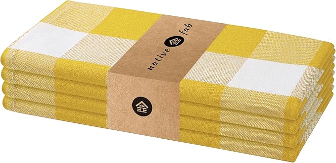 Native Fab Set of 4 Buffalo Plaid Cloth Dinner Napkins - 100% Cotton - 16x16 inches, Soft, Absorbent, Restaurant Hotel Quality - Easy Care, Washable, Everyday Use - Lemon Yellow