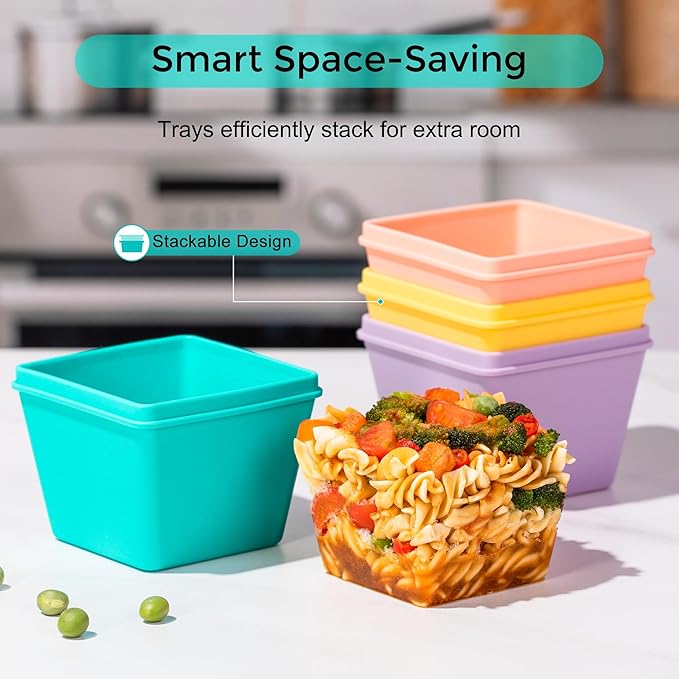Gemice 1-Cup Silicone Freezer Molds with Lids, Individual 4-Pack Portion Soup Cubes Freezer Trays for Food Storage, Oven & Dishwasher Safe, BPA-Free, Silicone Freezer Containers for Meal Prep