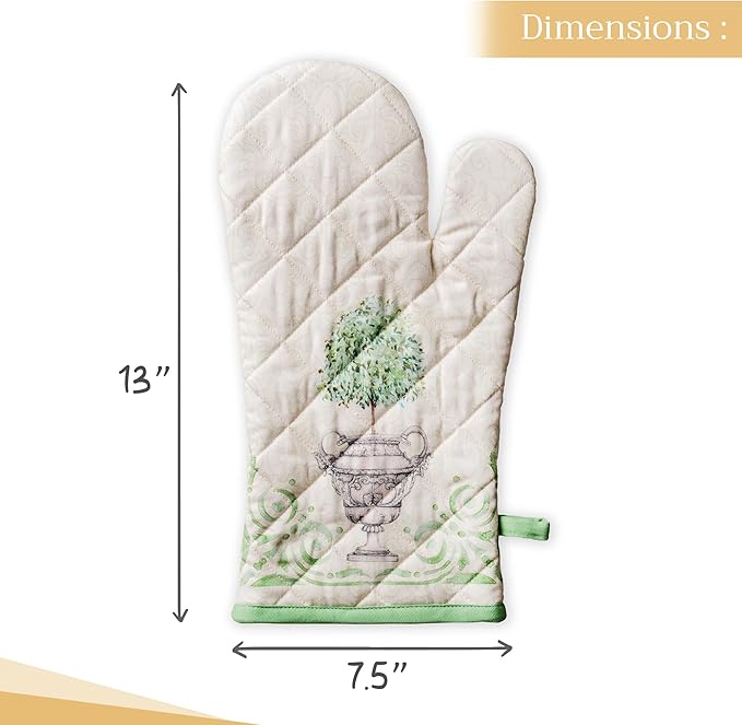 Maison d'Hermine Oven Gloves 100% Cotton Oven Mitt 7" x 13" with Loop Heat Resistant BBQ Cooking Gloves Baking Grilling Gifts for Mothers Day Spring/Summer (Pack of 1, Jardin Du Roy)