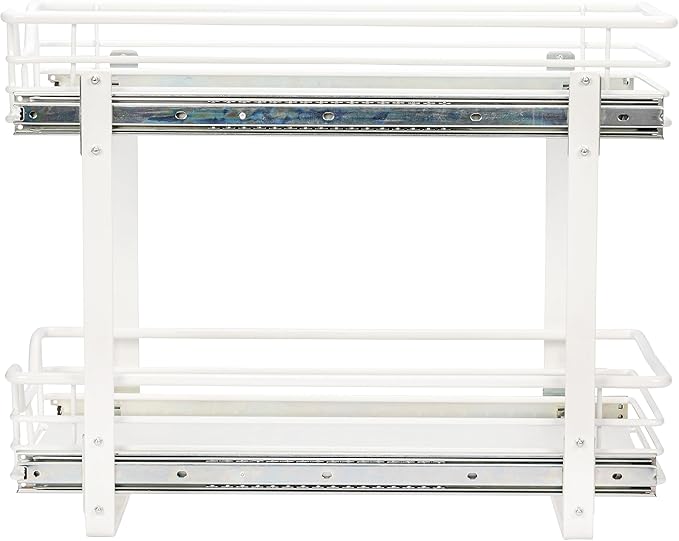 Household Essentials Glidez Multipurpose Powder-Coated Steel Pull-Out/Slide-Out Storage Organizer with Plastic Liners 2-Tier Dual-Slide Design, White