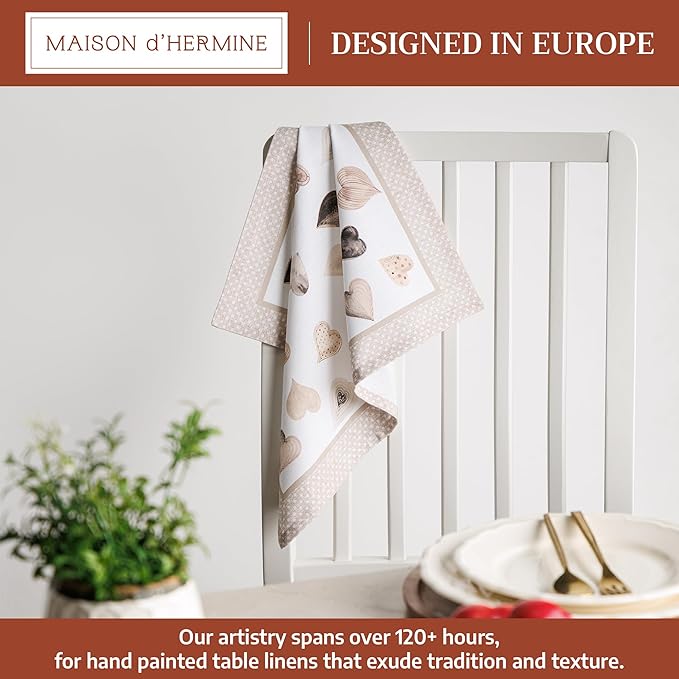 Maison d' Hermine Cloth Napkins Set of 4 100% Cotton Everyday Reusable Square Napkins Cloth Washable Dinner Party Wedding Restaurant Gifts for Mothers Day Spring/Summer (Lovely Hearts, 18" x 18")