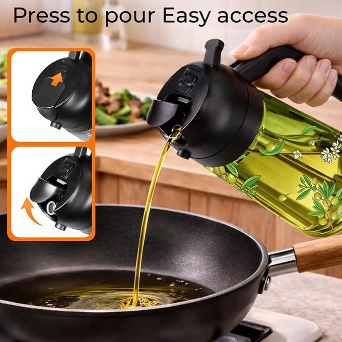 COOLMI Oil Sprayer for Cooking, 2 in 1 Olive Oil Dispenser Bottle Set for Kitchen, Food-Grade Glass Green Oil Vinegar Bottle Container - 16OZ/470ML Set of 2 (Black)
