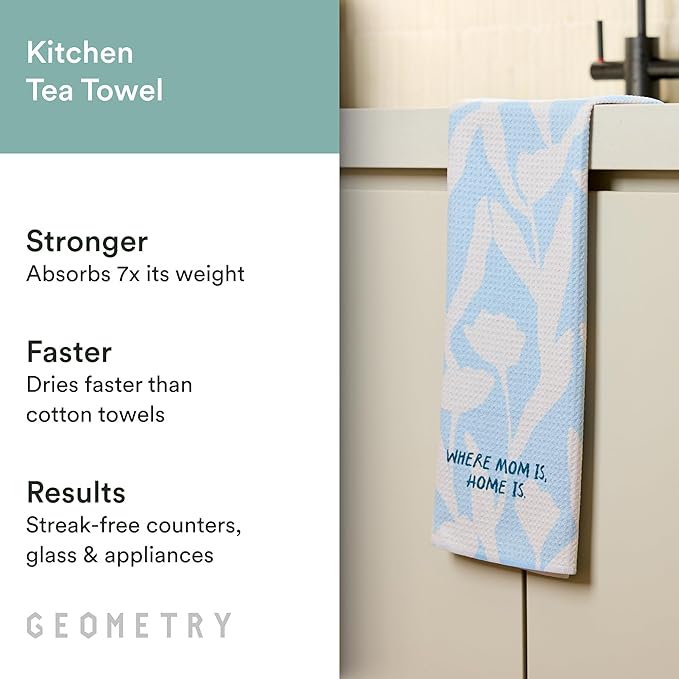 GEOMETRY Tea Towels – Mothers Day Collection – Quick-Dry, Ultra-Absorbent, Reusable Microfiber Kitchen Towels for Drying & Cleaning - Home is Mom - 1 Pack