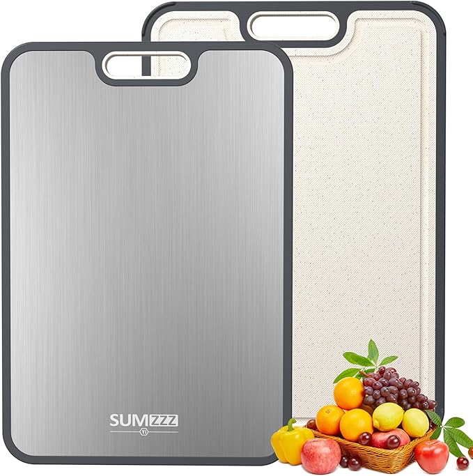 Sumzzz Titanium Cutting Board for Kitchen, Non Toxic 2-in-1 Cutting Board Double Sided Food Grade Pure Titanium, Knife Friendly Easy to Clean Large Size 15”×10.3”
