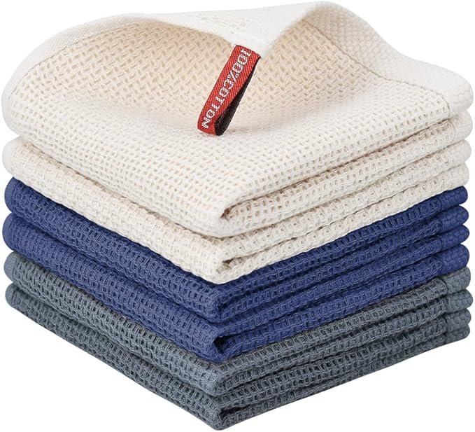 Nialnant 100% Cotton Dish Cloths for Washing Dishes,6 Pack Soft Absorbent Kitchen Towels and Dishcloths Sets,Quick Drying Dish Rags 12x12 Inches,Multi Color