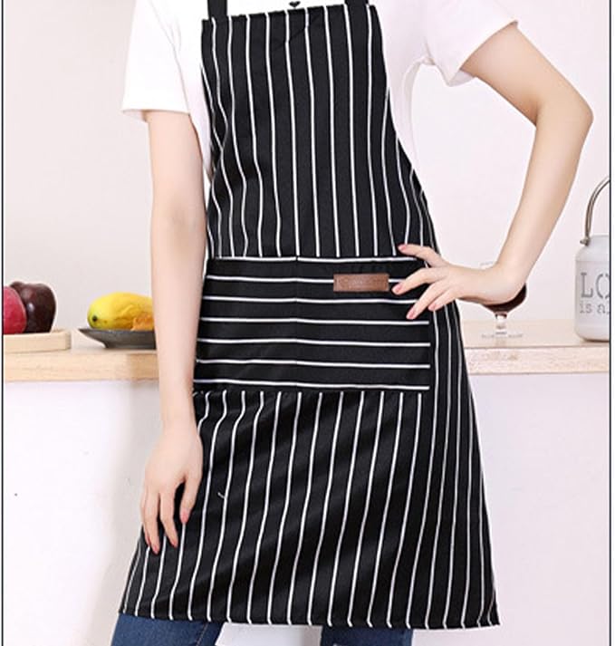 DILLMAN Kitchen Cooking Adjustable Aprons - Men Women Bib Soft Chef Stripes Apron with 2 Pockets