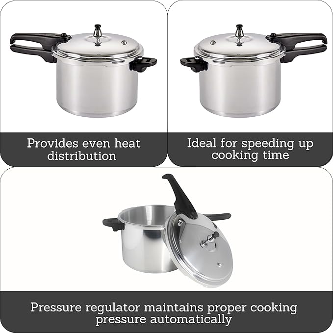 Mirro 92160A Polished Aluminum 10-PSI Pressure Cooker Cookware, 6-Quart, Silver -