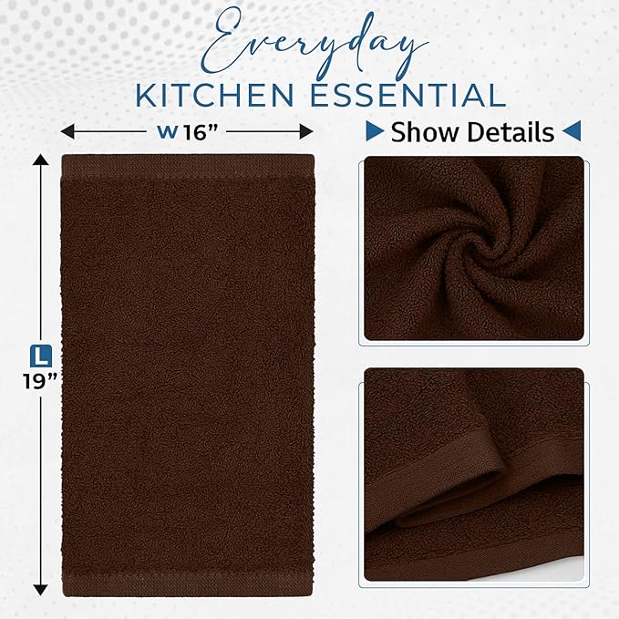DAN RIVER Kitchen Bar Mops,Pack of 12,16 by 19 Inches,100% Cotton Super Absorbent,Multi-Purpose Cleaning Towels for Home and Kitchen Bars-Brown