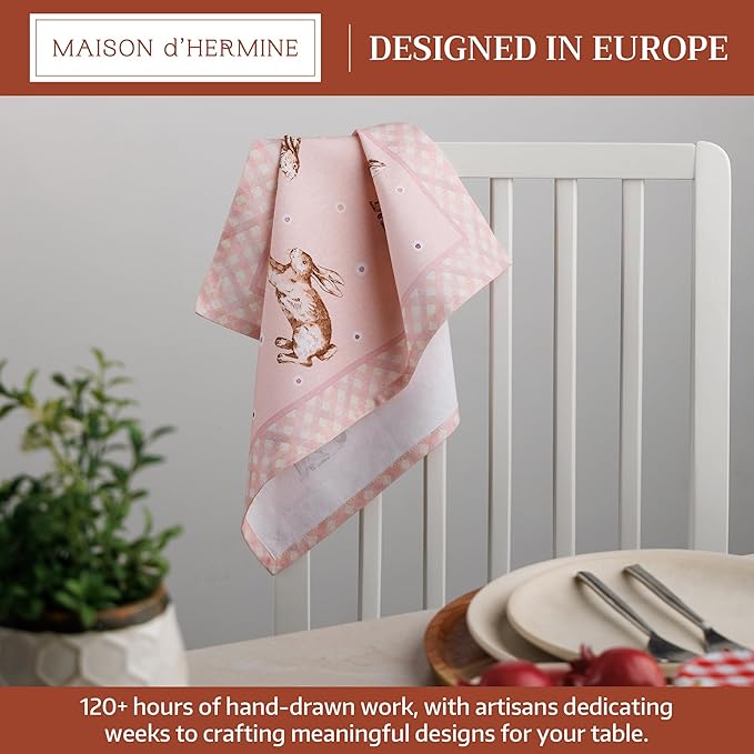 Maison d' Hermine Cloth Napkins Set of 4 100% Cotton Everyday Reusable Square Napkins Cloth Washable Dinner Party Wedding Restaurant Gifts for Mothers Day Spring/Summer (Easter, 18" x 18")