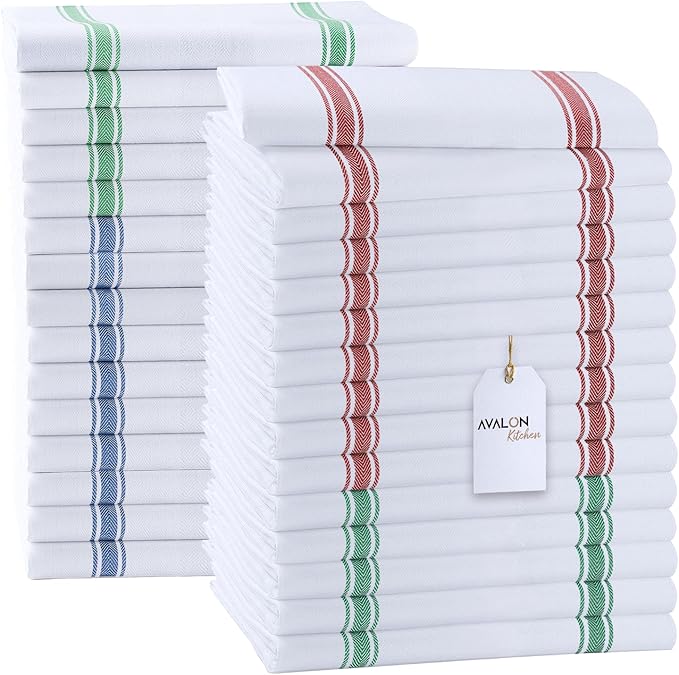 Avalon Kitchen Dish Towels Set (Value Pack of 30) Size 15x25 Inch, 100% Cotton Soft & Absorbent Kitchen Towels, Tea Towels, Reusable Cleaning Cloths for Household Cleaning (Multi)