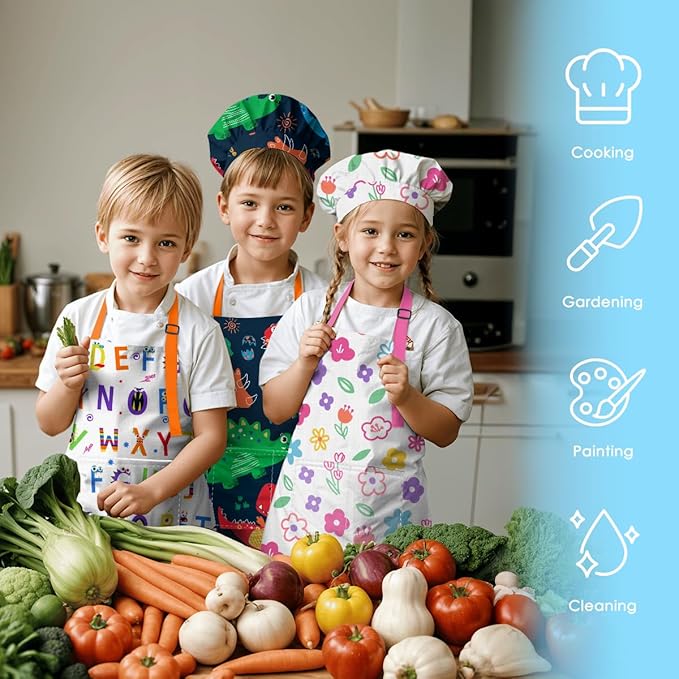 SANDJEST Kids Apron with Chefs Hat Set, Kitchen Apron Gifts