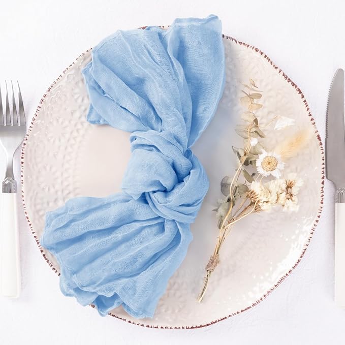 DeZerlor 30 Pack Light Blue Cheesecloth Napkins Christmas Cloth Napkins Set of 30 Baby Blue Holiday Dinner Napkins Bulk 21x21 Inches for Wedding Bridal Shower Baby Shower Xmas Parties